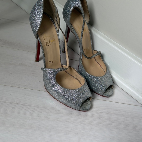 Christian Louboutin Silver Peep Toe Silver Heels
